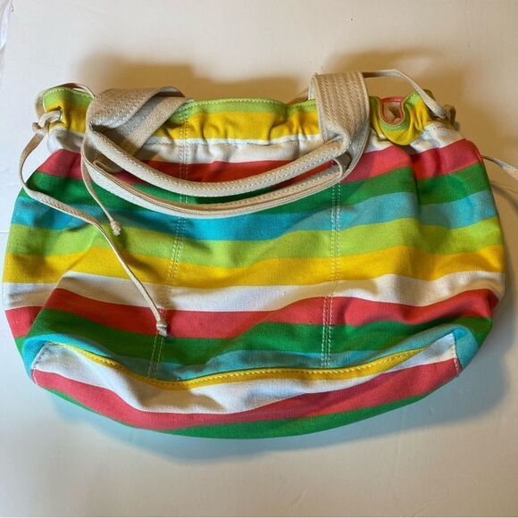 O’ Neill striped colorful rainbow Kelly green beach bag canvas tote - Picture 7 of 12